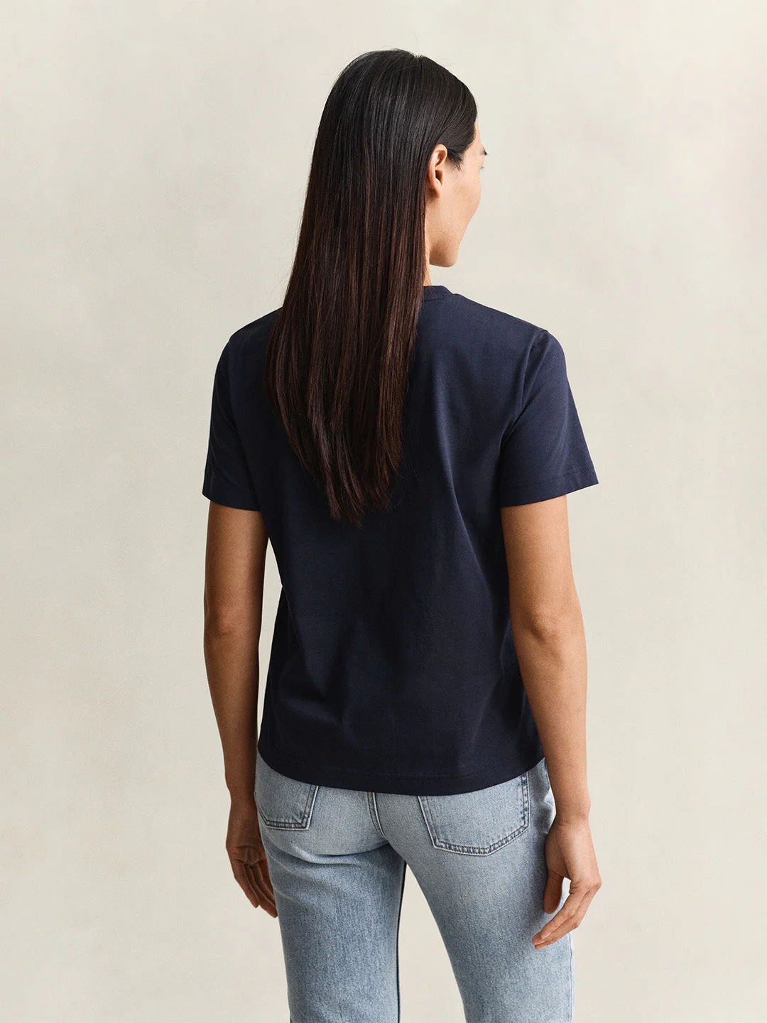 Gant Women Navy Blue Solid Regular Fit T-Shirt - Image 3