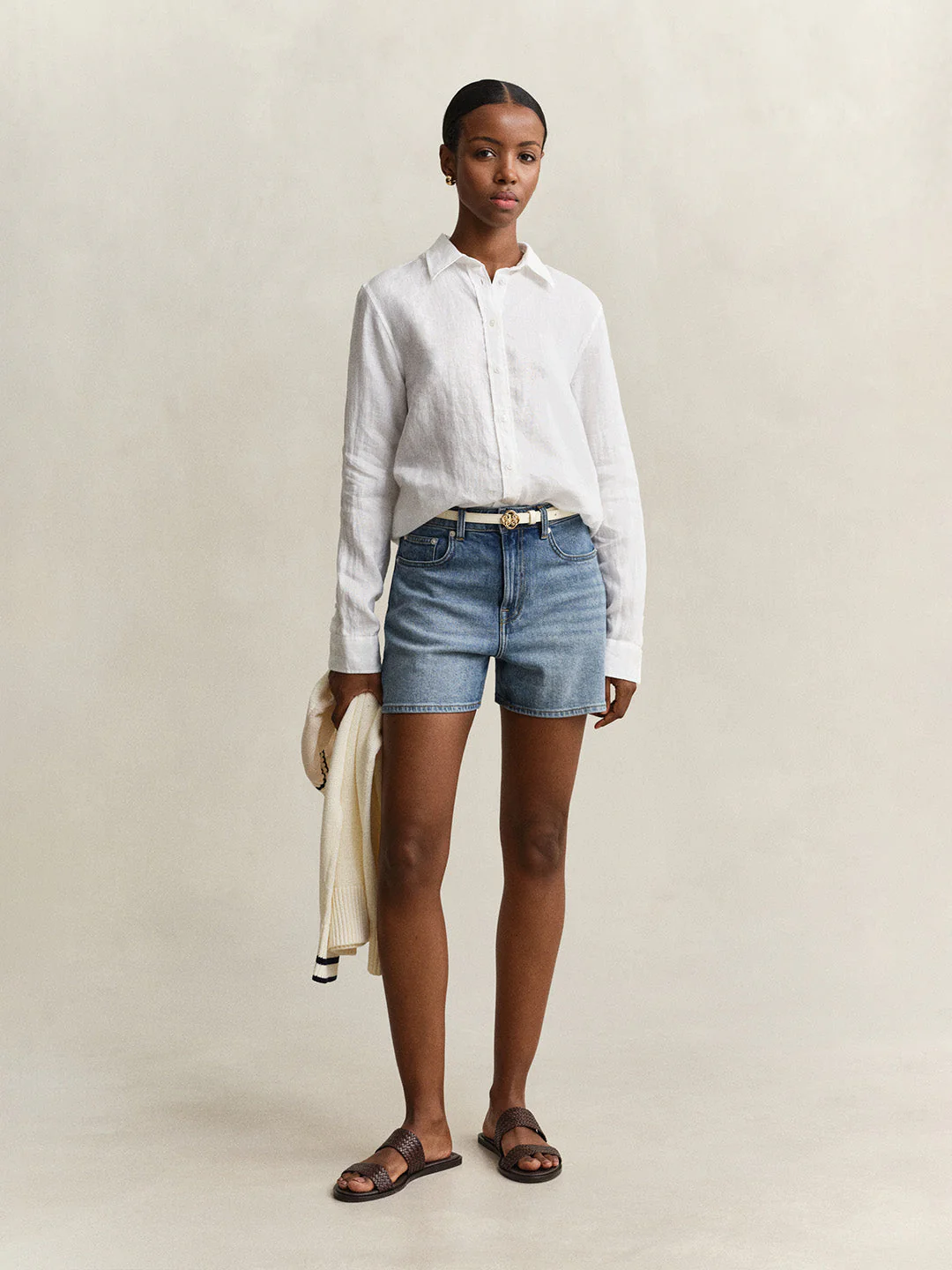 Gant Women White Solid Regular Fit Pure Linen Shirt - Image 4