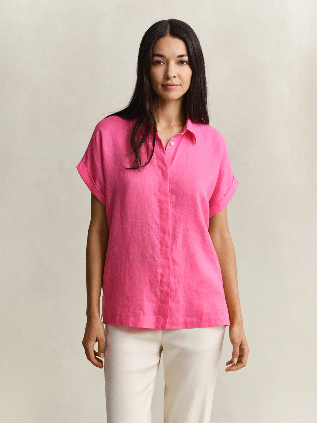 Gant Women Pink Solid Relaxed Fit Pure Linen Shirt