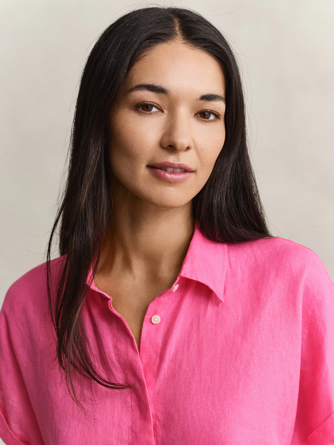 Gant Women Pink Solid Relaxed Fit Pure Linen Shirt - Image 2