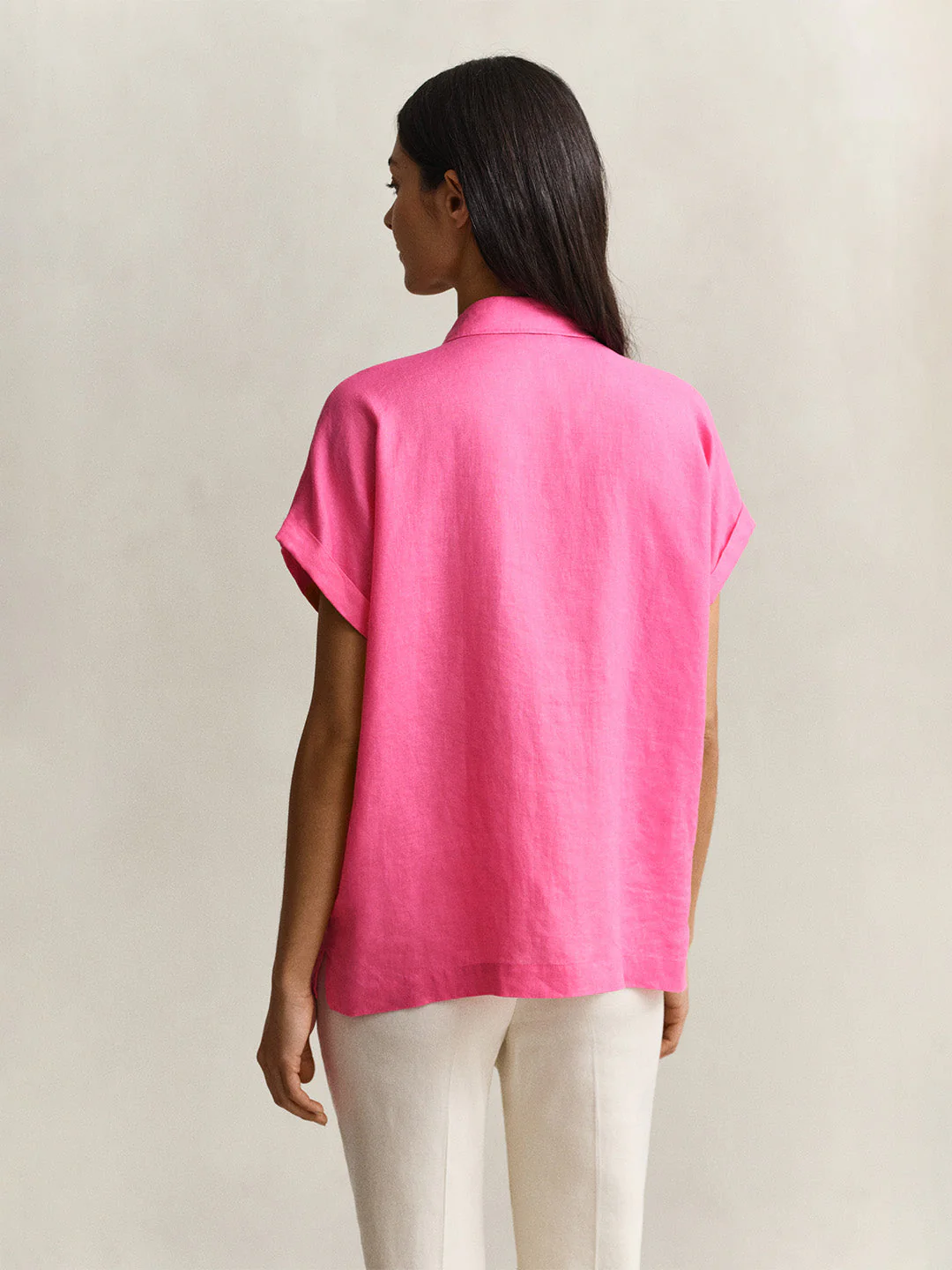 Gant Women Pink Solid Relaxed Fit Pure Linen Shirt - Image 3