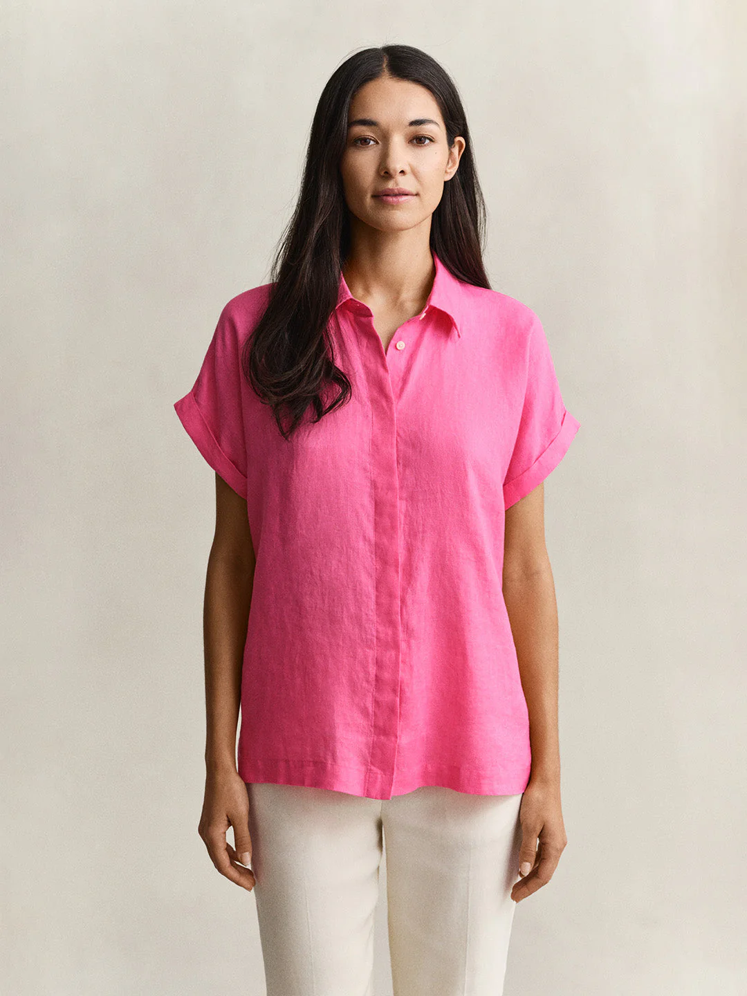 Gant Women Pink Solid Relaxed Fit Pure Linen Shirt - Image 5