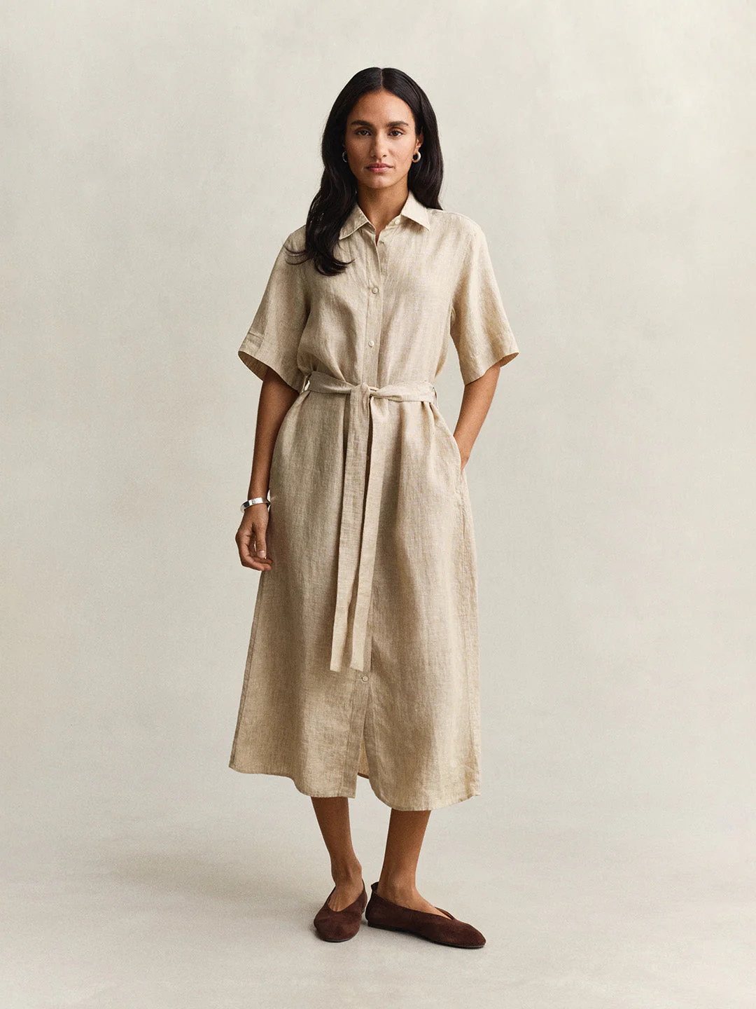 Gant Women Beige Solid Regular Fit Linen Dress