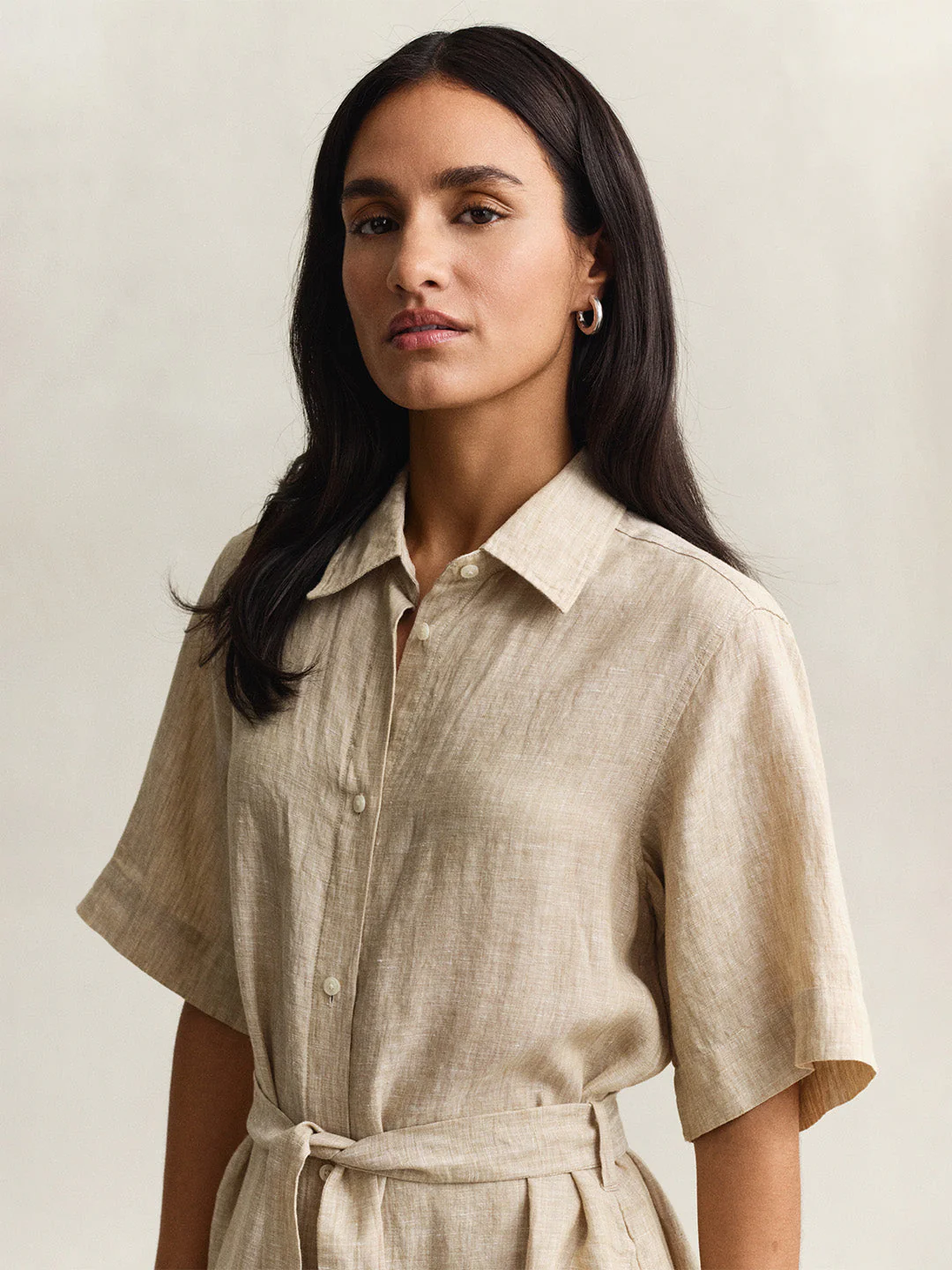 Gant Women Beige Solid Regular Fit Linen Dress - Image 2