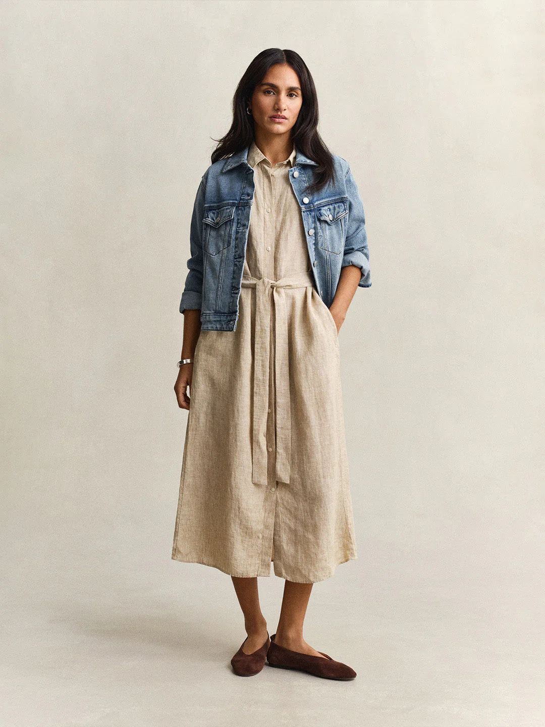 Gant Women Beige Solid Regular Fit Linen Dress - Image 4