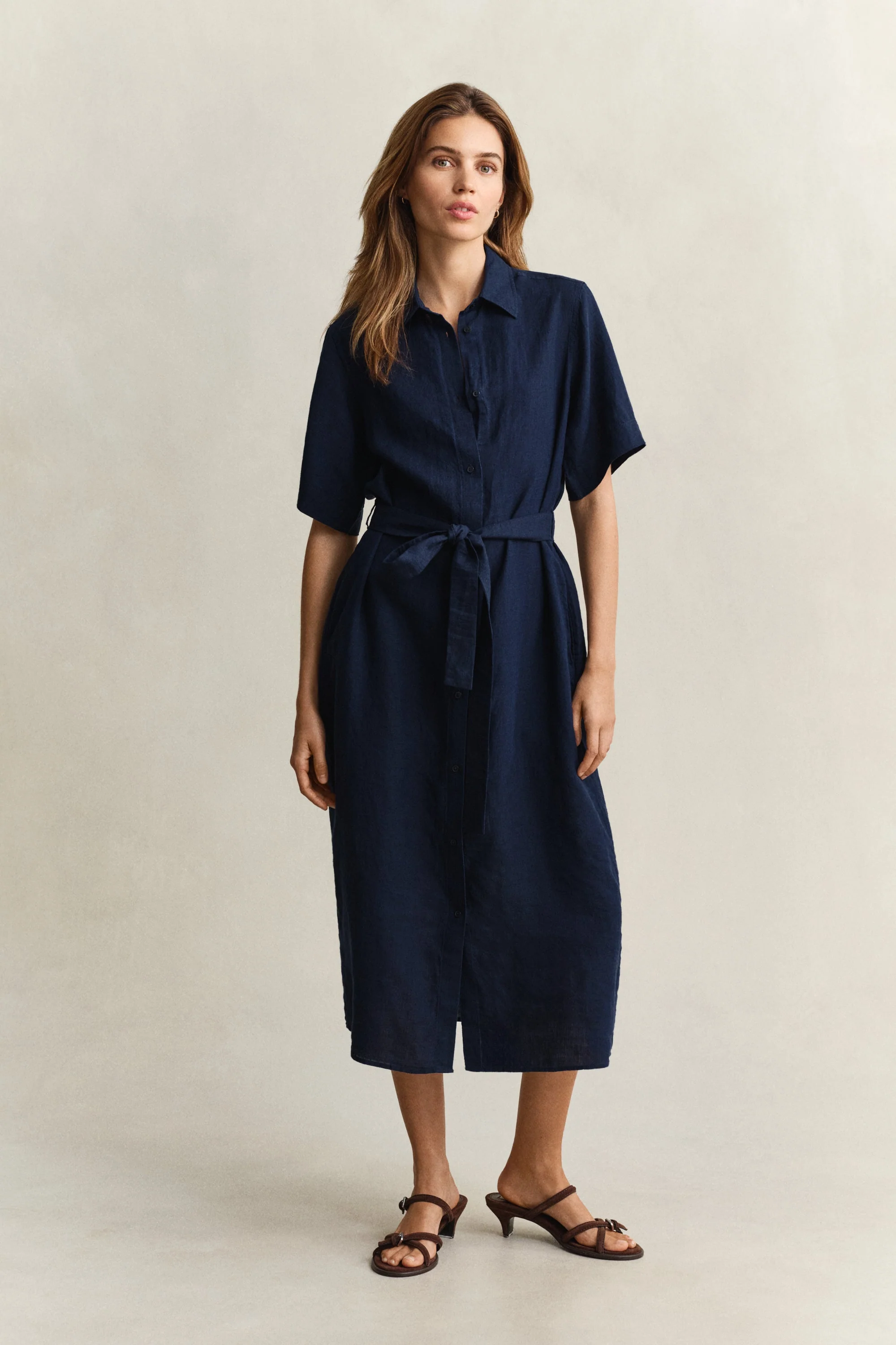 Gant Women Navy Blue Solid Regular Fit Linen Dress - Image 4