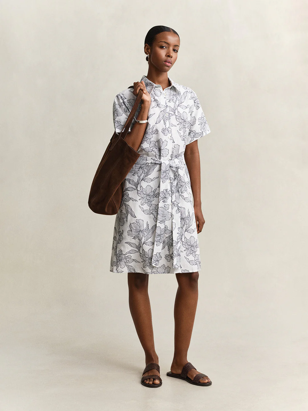 Gant Women White Floral Regular Fit Linen Dress