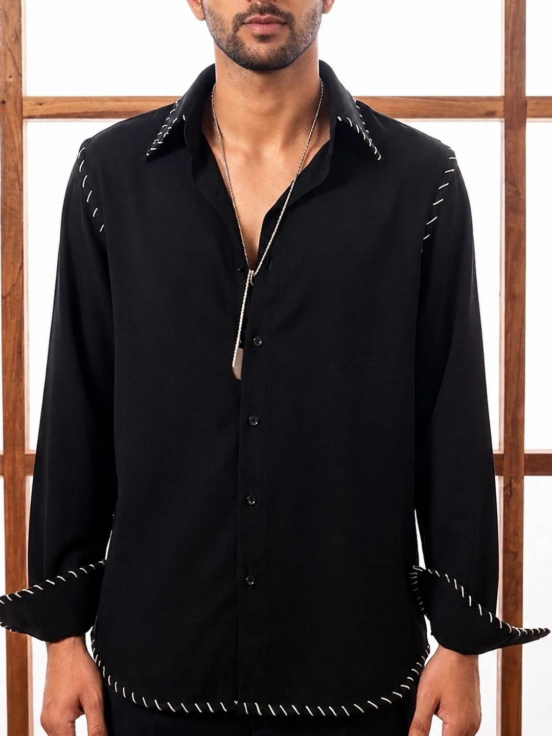 House Of Rohit Doshi Men Black Embroidered Slim Fit Shirt - Image 4