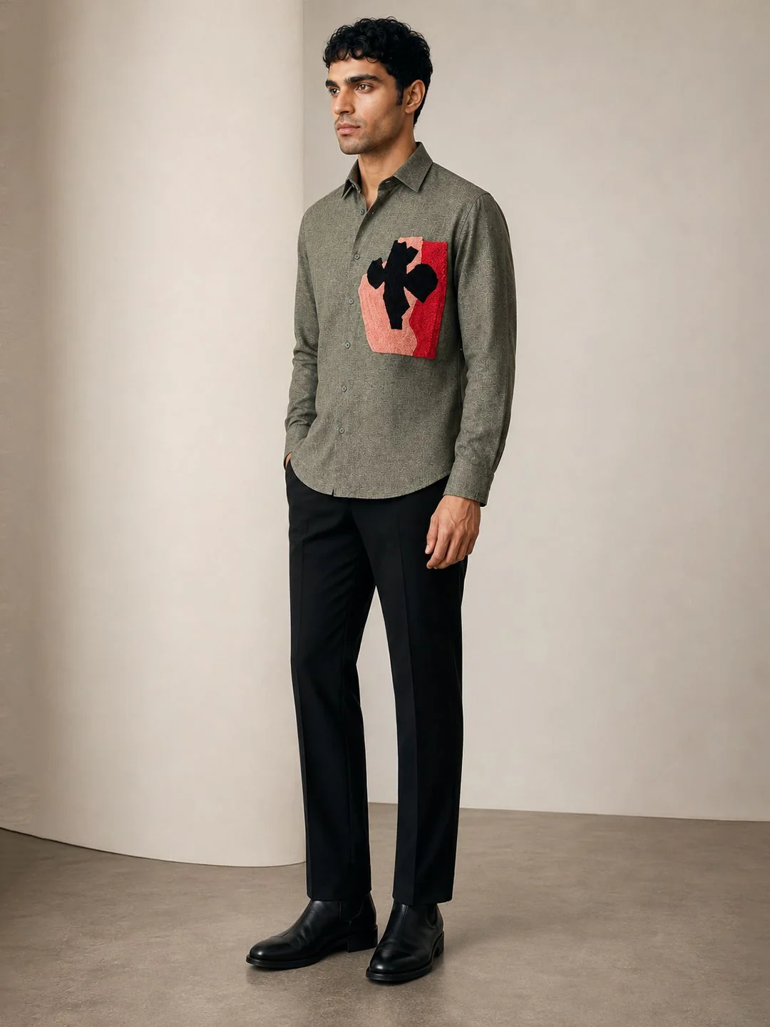 House Of Rohit Doshi Men Olive Embroidered Slim Fit Shirt - Image 4