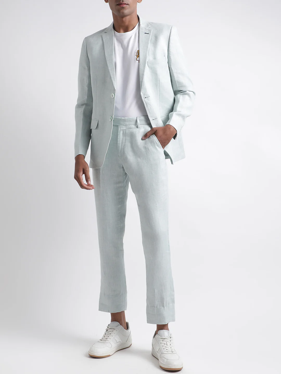 Iconic Men Mint Solid Notch Collar Blazer - Image 5