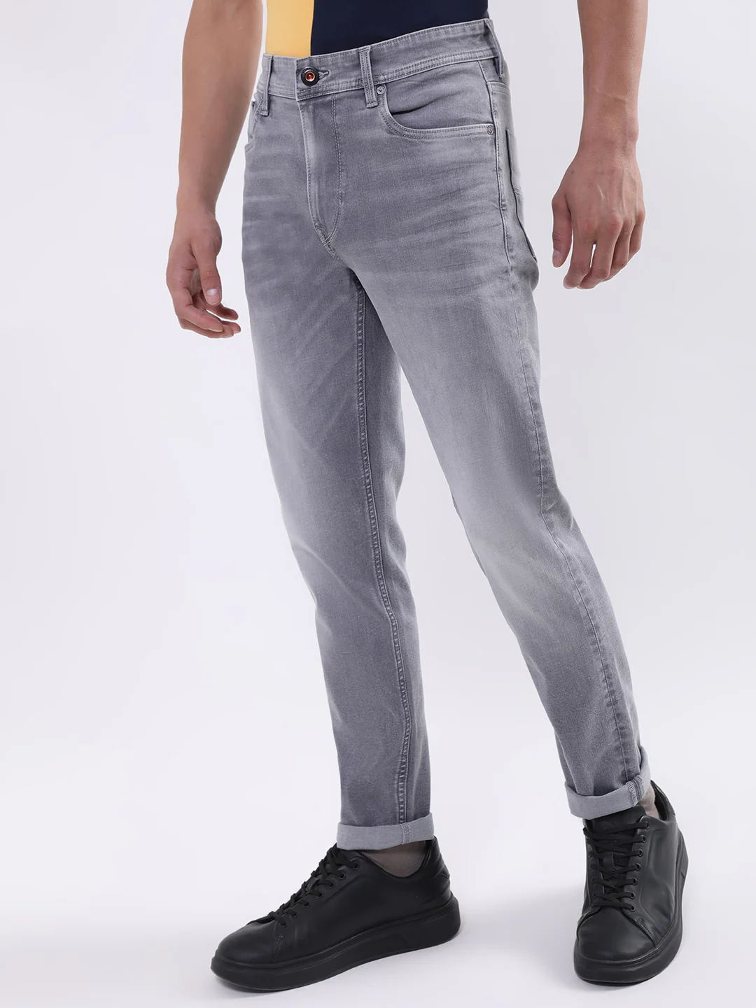 Iconic Men Grey Embroidered Slim Fit Jeans - Image 3