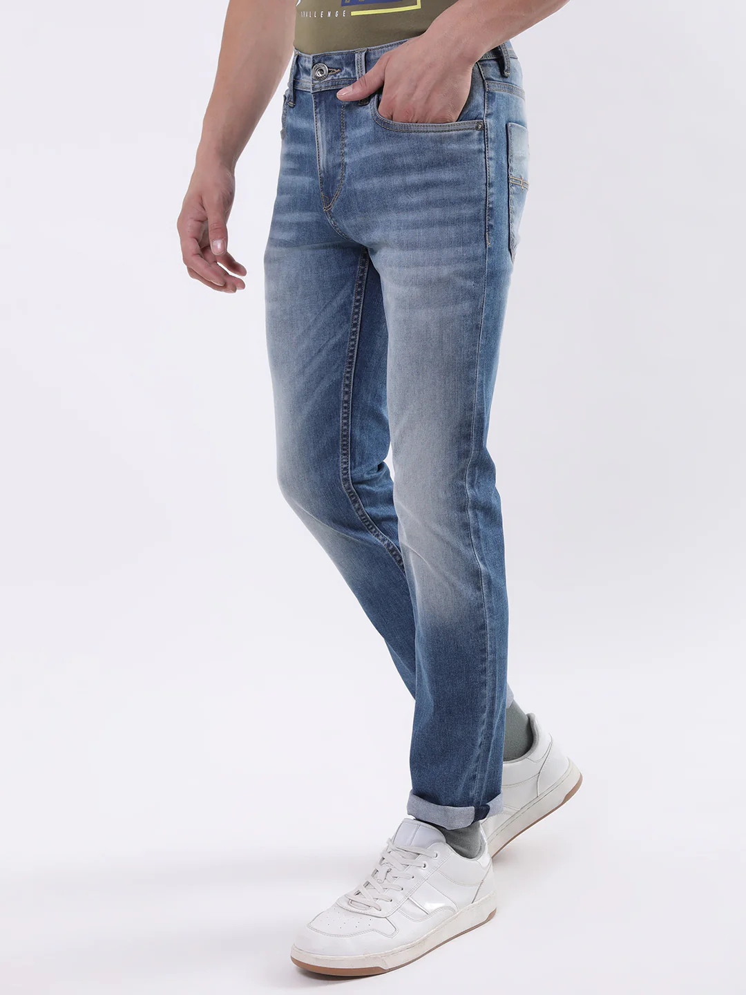 Iconic Men Blue Embroidered Skinny Fit Jeans - Image 3