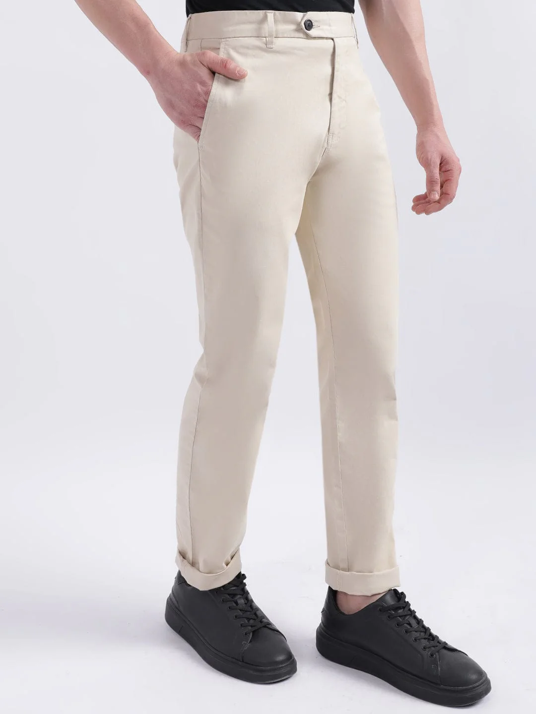 Iconic Men Beige Slim Fit Trouser - Image 3