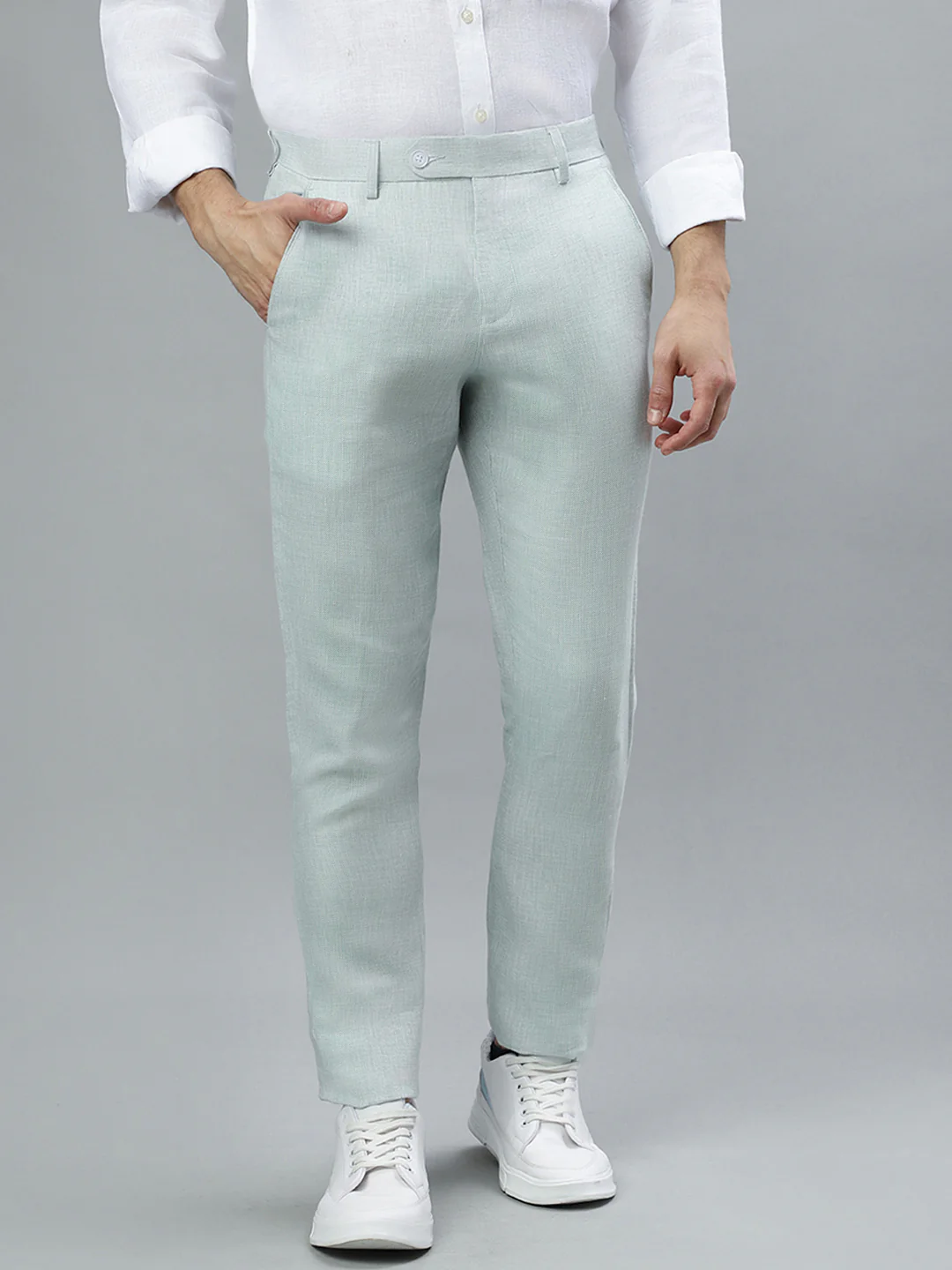 Iconic Men Mint Solid Regular Fit Trouser - Image 2