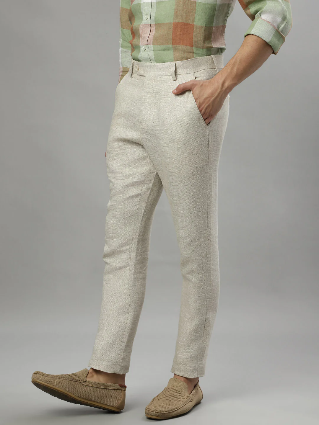 Iconic Men Beige Solid Regular Fit Trouser - Image 2