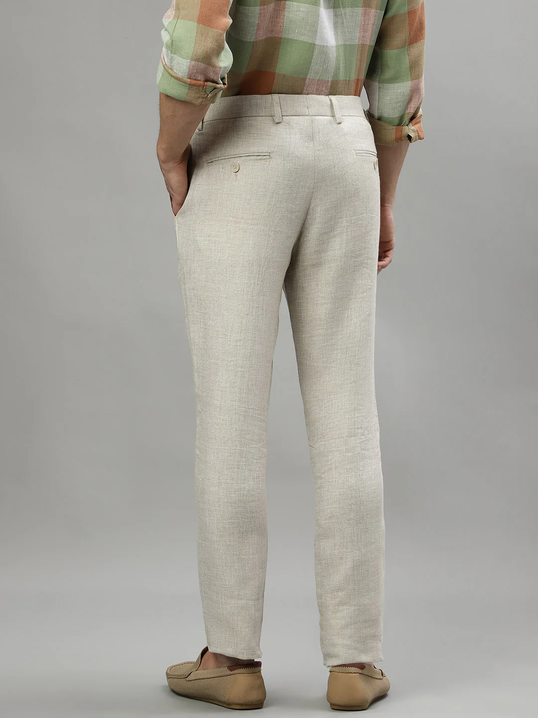 Iconic Men Beige Solid Regular Fit Trouser - Image 3