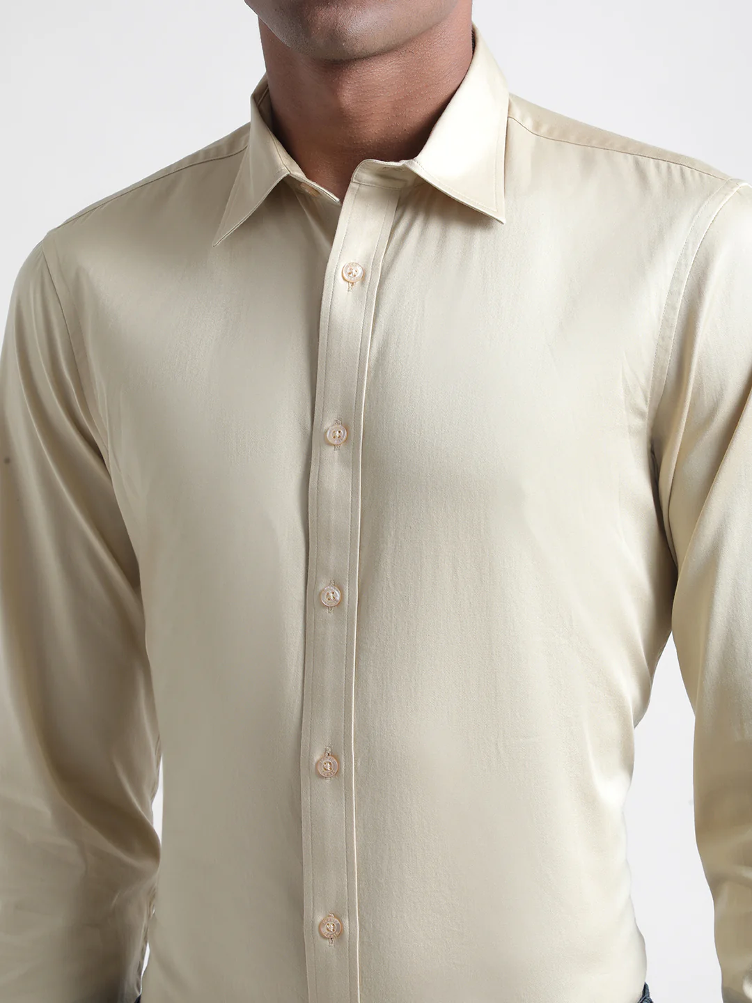 Iconic Men Beige Solid Spread Collar Full Sleeves Shirt - Image 4
