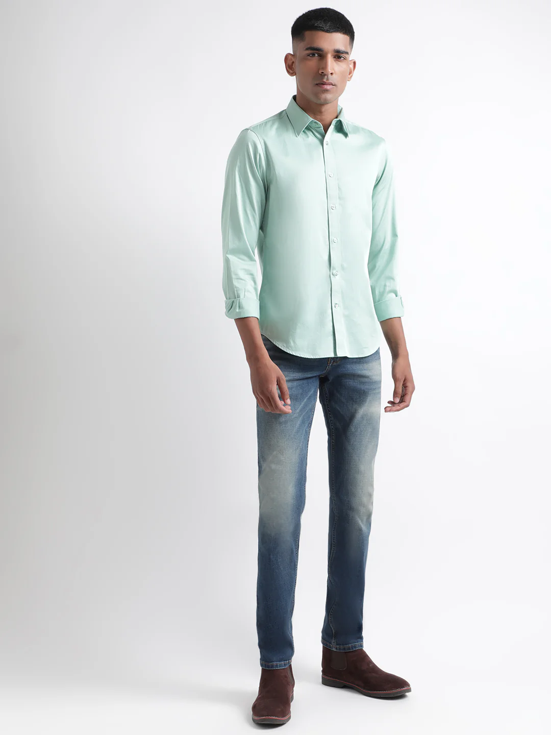 Iconic Men Green Solid Spread Collar Full Sleeves Shirt - Image 7