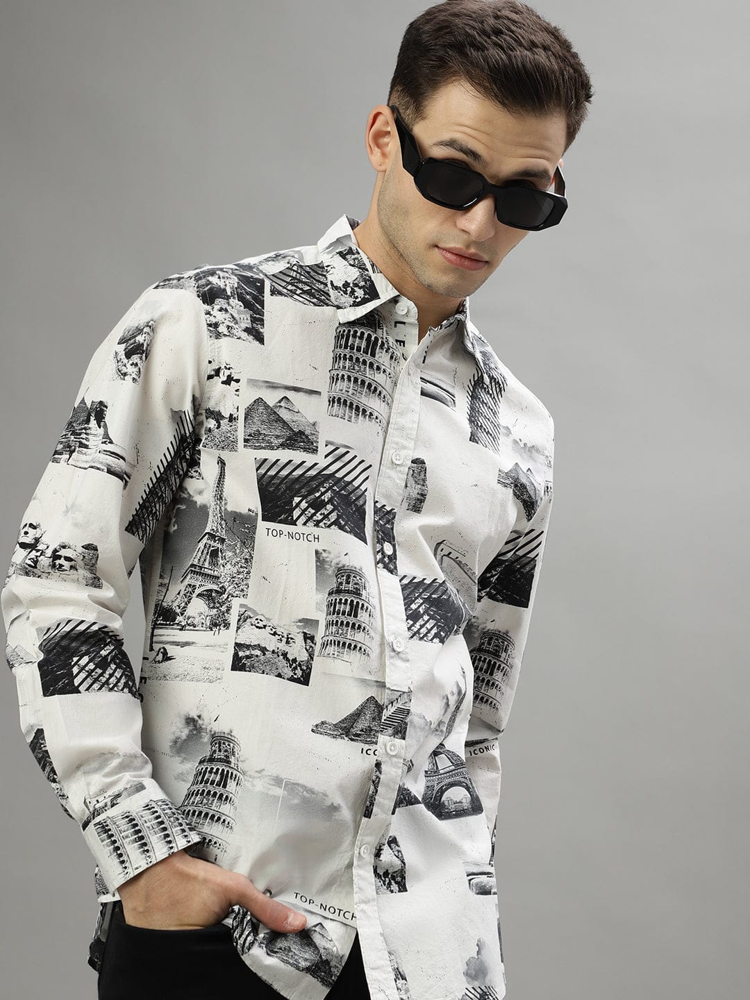 Iconic Men Black Shirt Collar Shirt