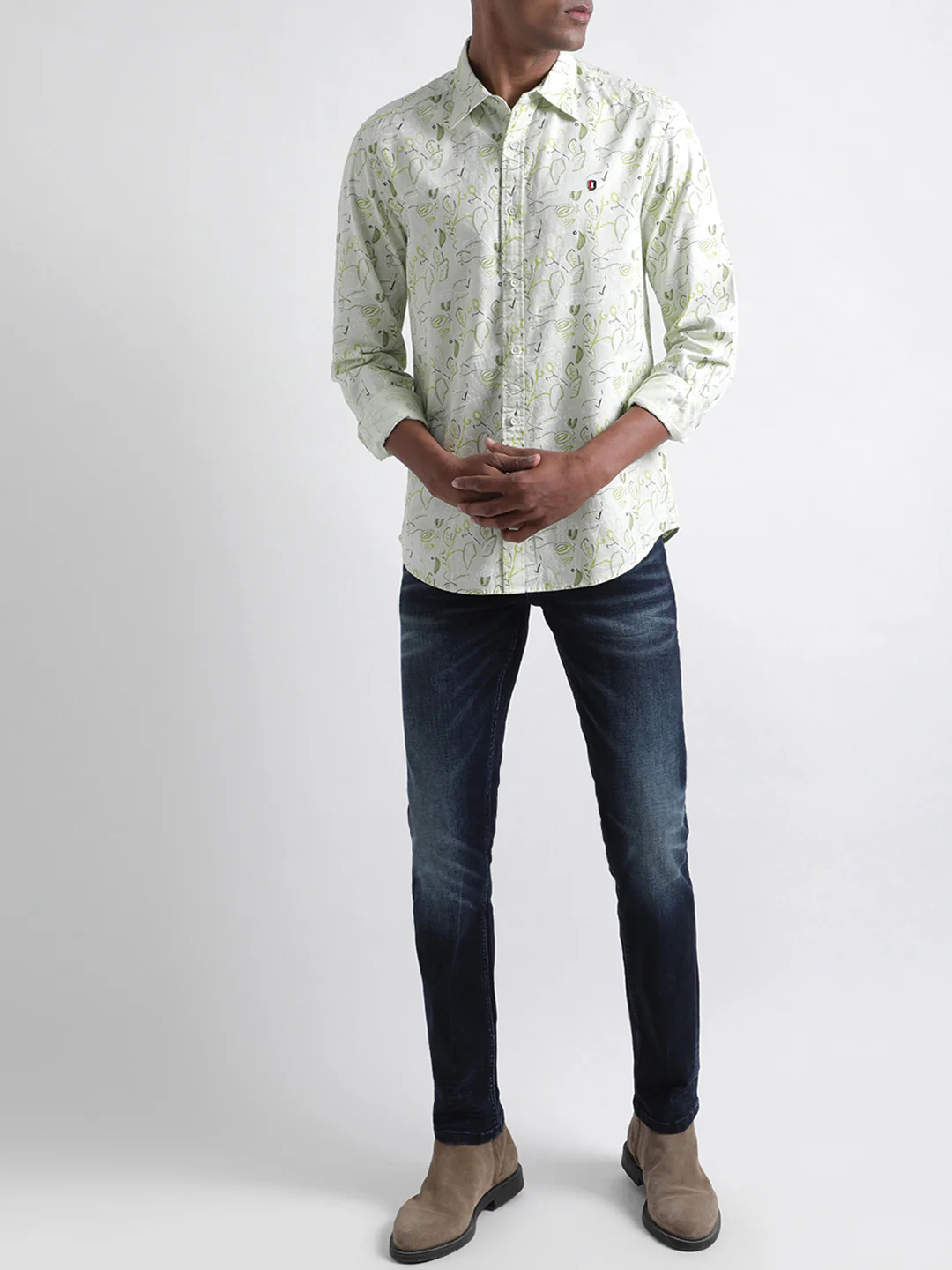 Iconic Green Printed Regular Fit Shirt - Image 4