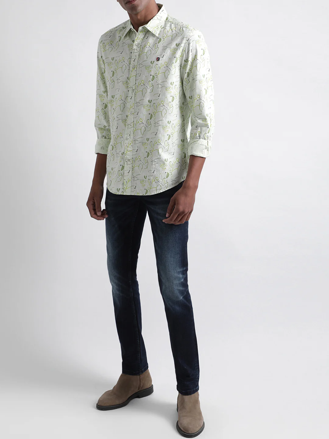 Iconic Green Printed Regular Fit Shirt - Image 5