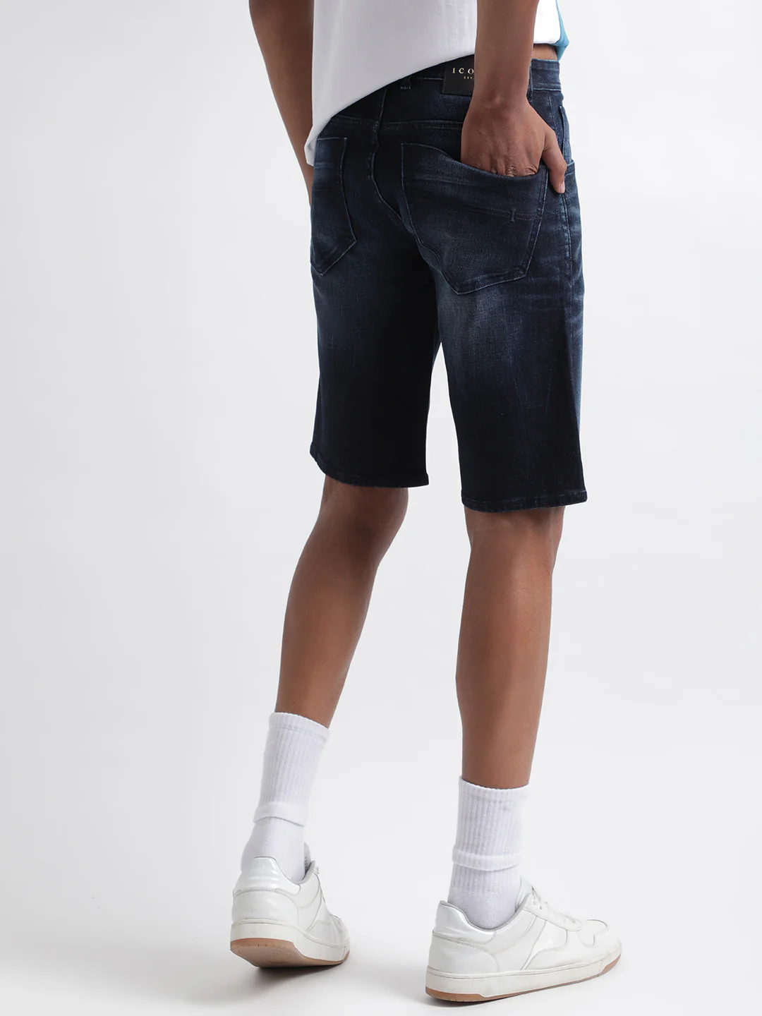 Iconic Men Blue Solid Regular Fit Mid-Rise Shorts - Image 3
