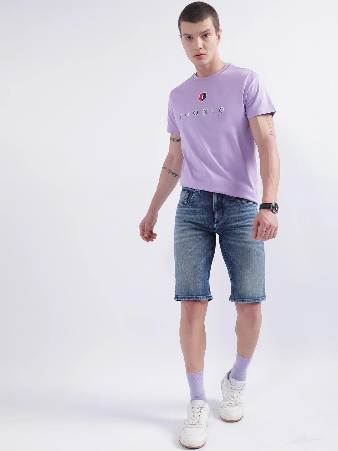 Iconic Men Blue Embroidered Regular Fit Shorts - Image 5
