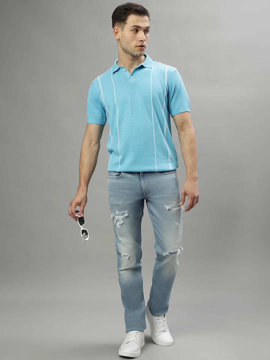 Iconic Blue Striped Regular Fit Polo Tshirt - Image 5