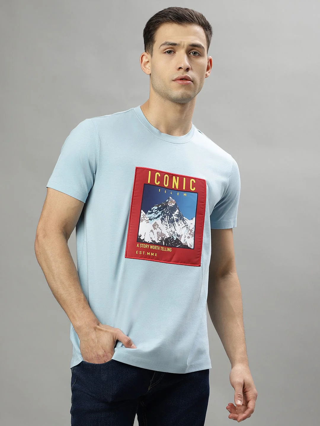Iconic Men Blue Crew Neck Tshirt - Image 2