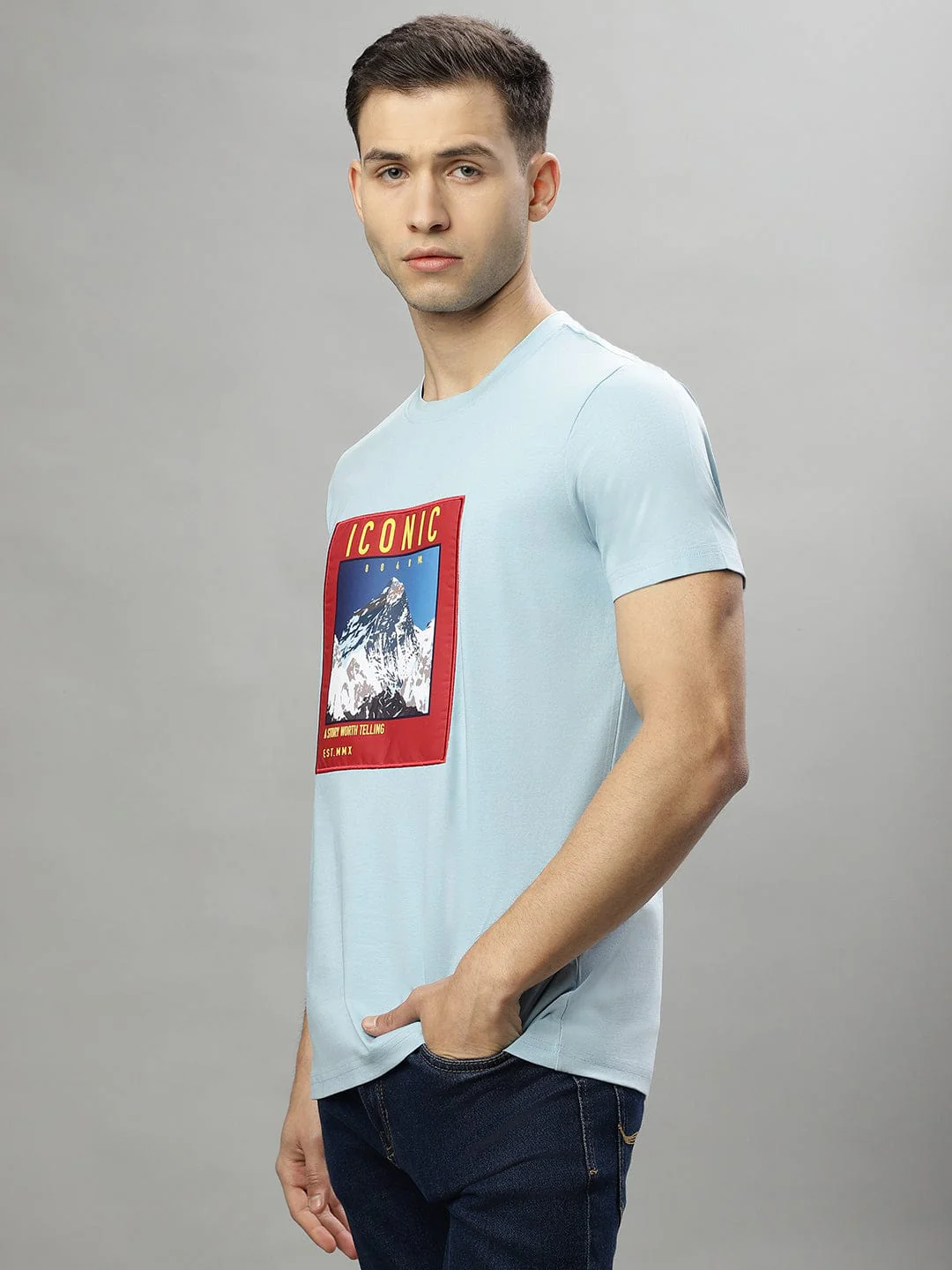 Iconic Men Blue Crew Neck Tshirt - Image 3