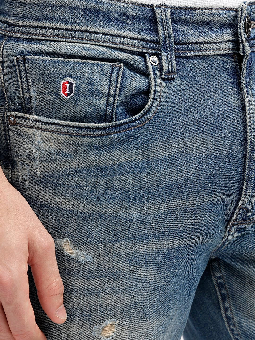 Iconic Men Blue Washed Slim Fit Mid-Rise Jeans - Image 6