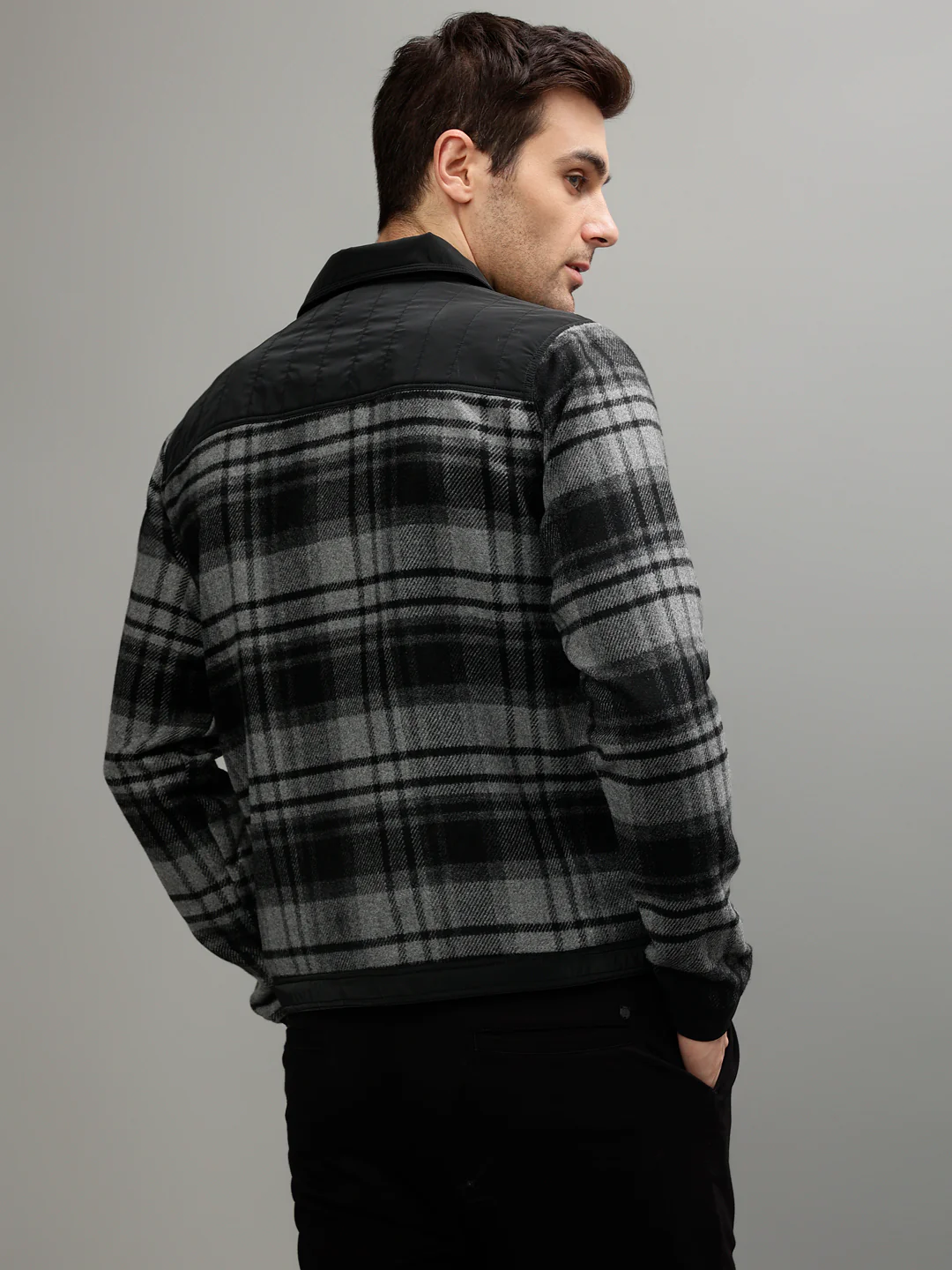 Iconic Men Checked Shirt Collar Full Sleeves Jacket - Image 4
