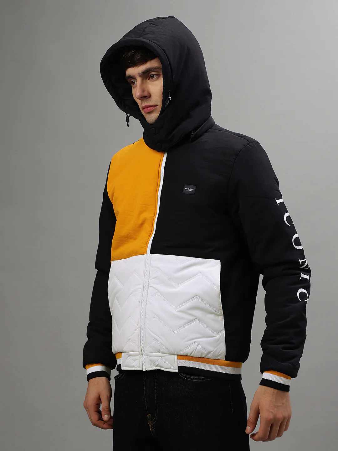 Iconic Men Blue Colorblocked Hooded Full Sleeves Jacket - Image 3