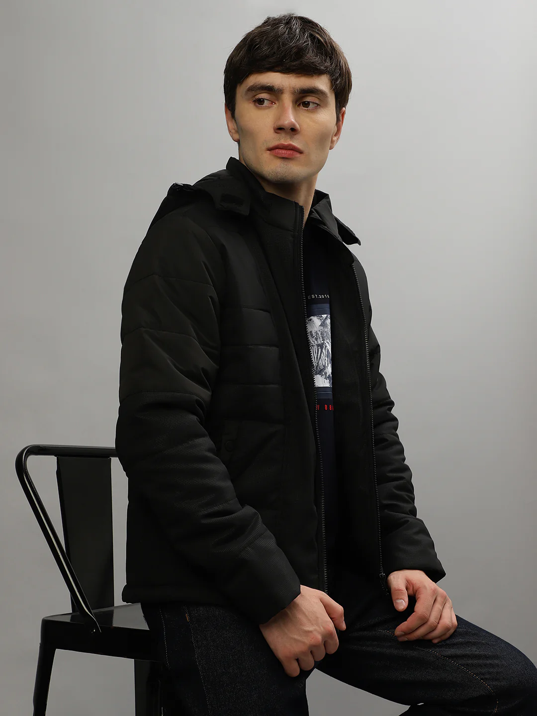 Iconic Men Solid Full Sleeves Hooded Jacket - Image 2