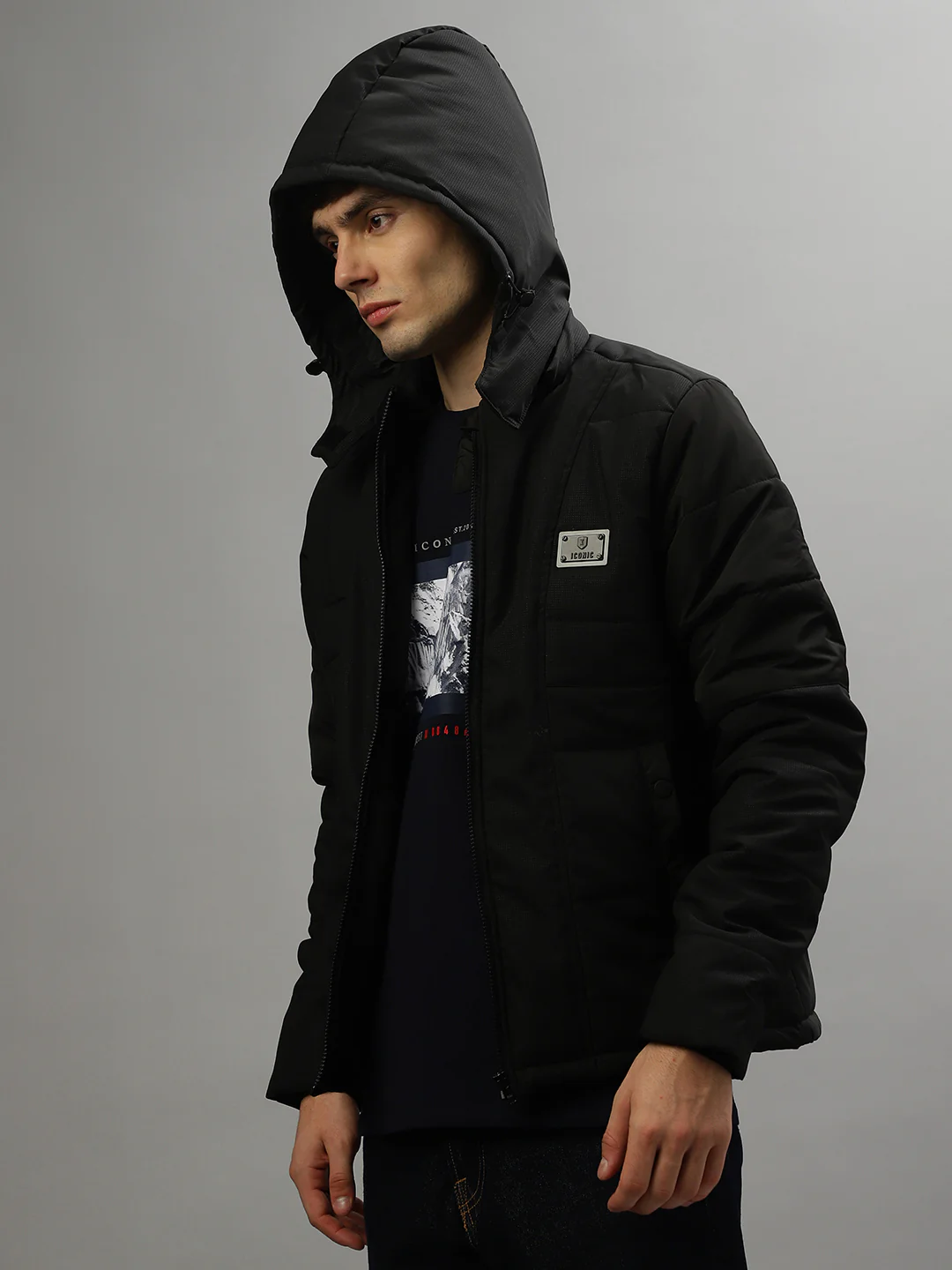 Iconic Men Solid Full Sleeves Hooded Jacket - Image 3