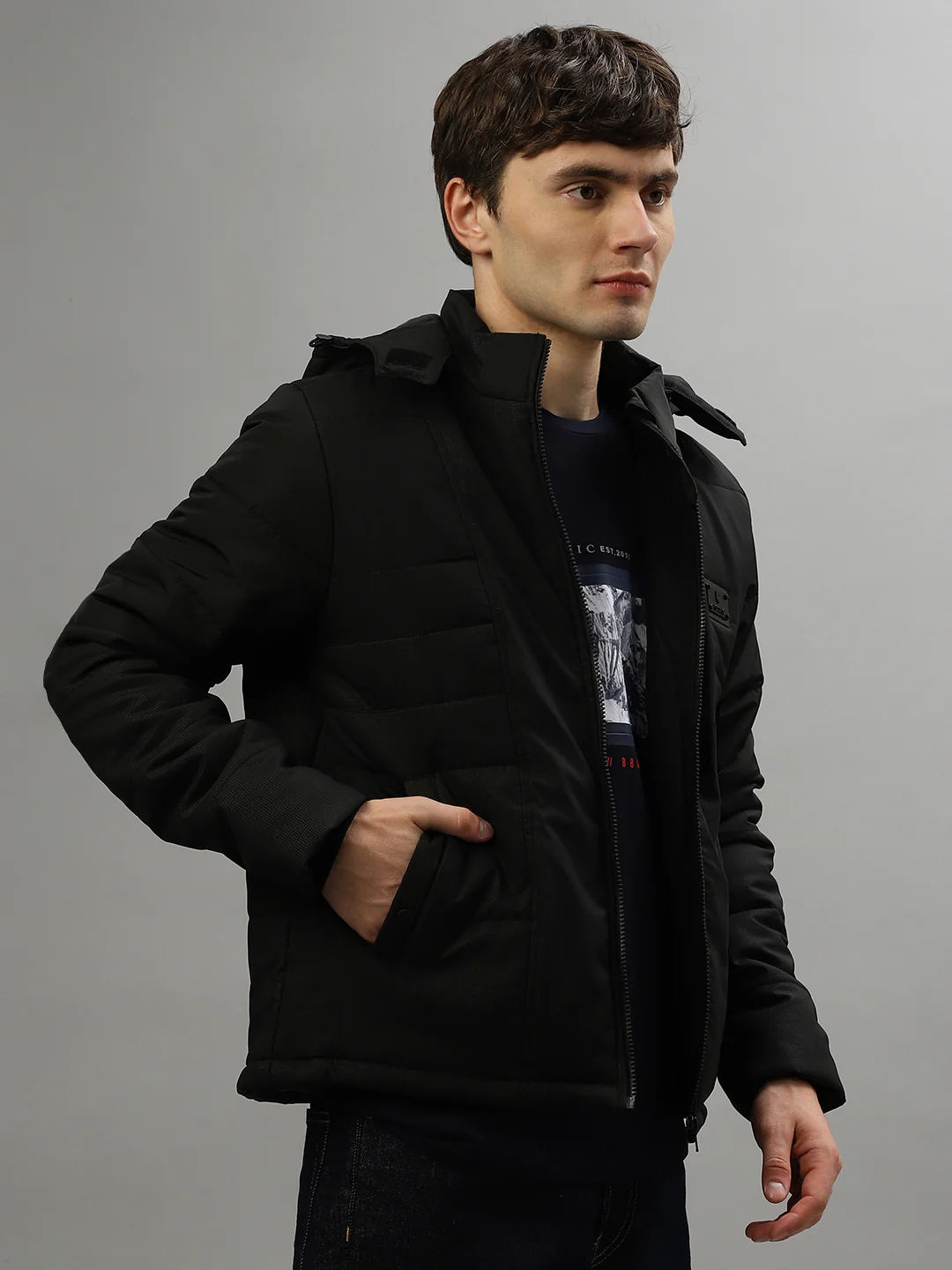 Iconic Men Solid Full Sleeves Hooded Jacket - Image 6