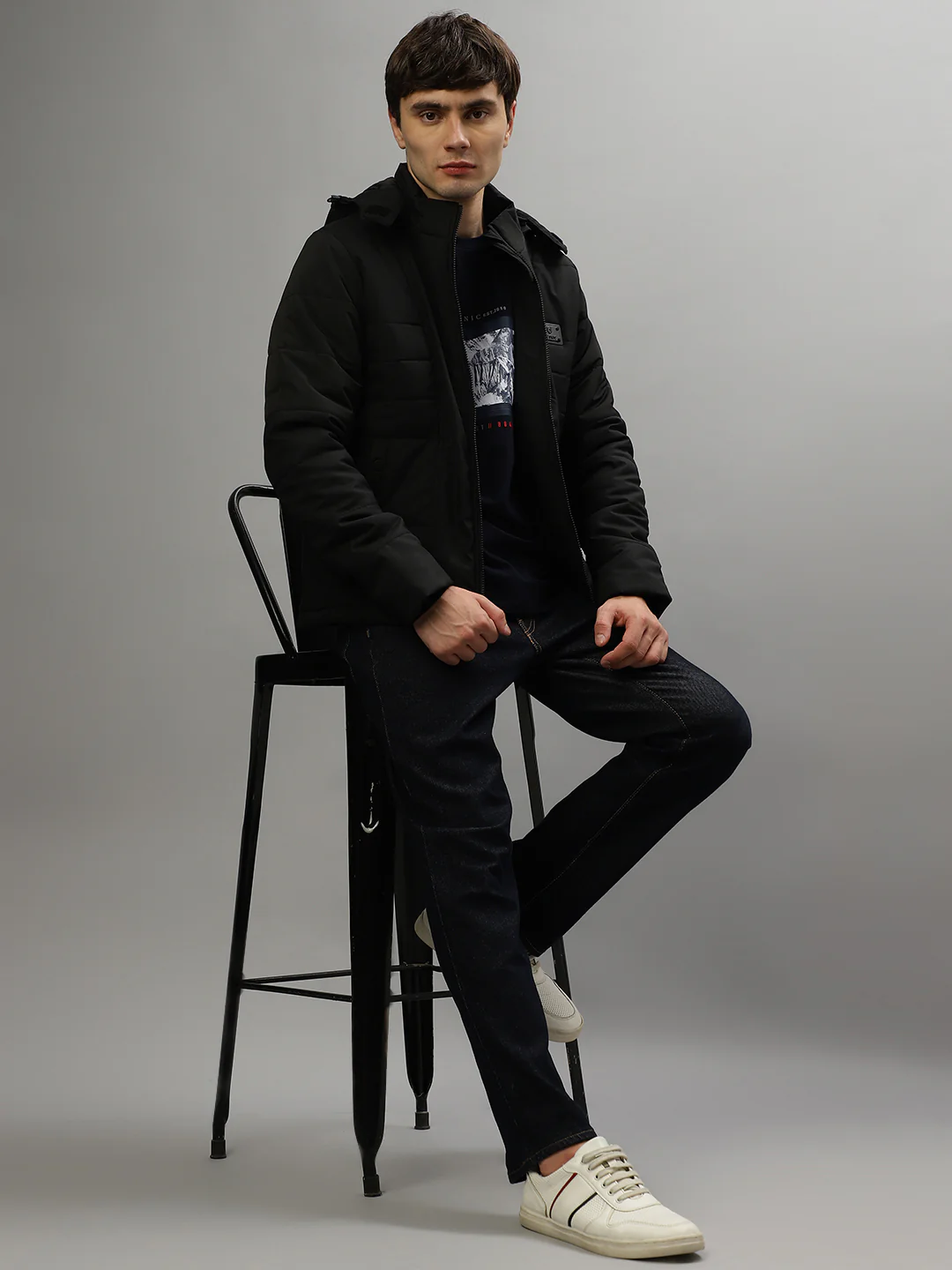 Iconic Men Black Solid Hooded Full Sleeves Jacket - Image 4