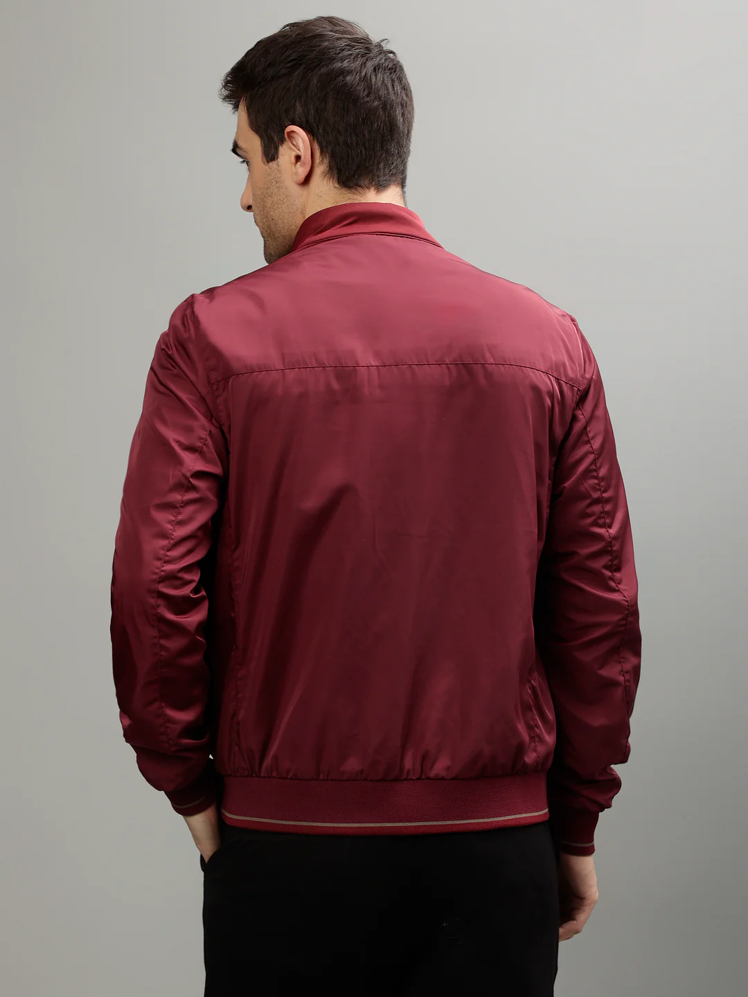 Iconic Men Solid Stand Collar Full Sleeves  Reversible Jacket - Image 10
