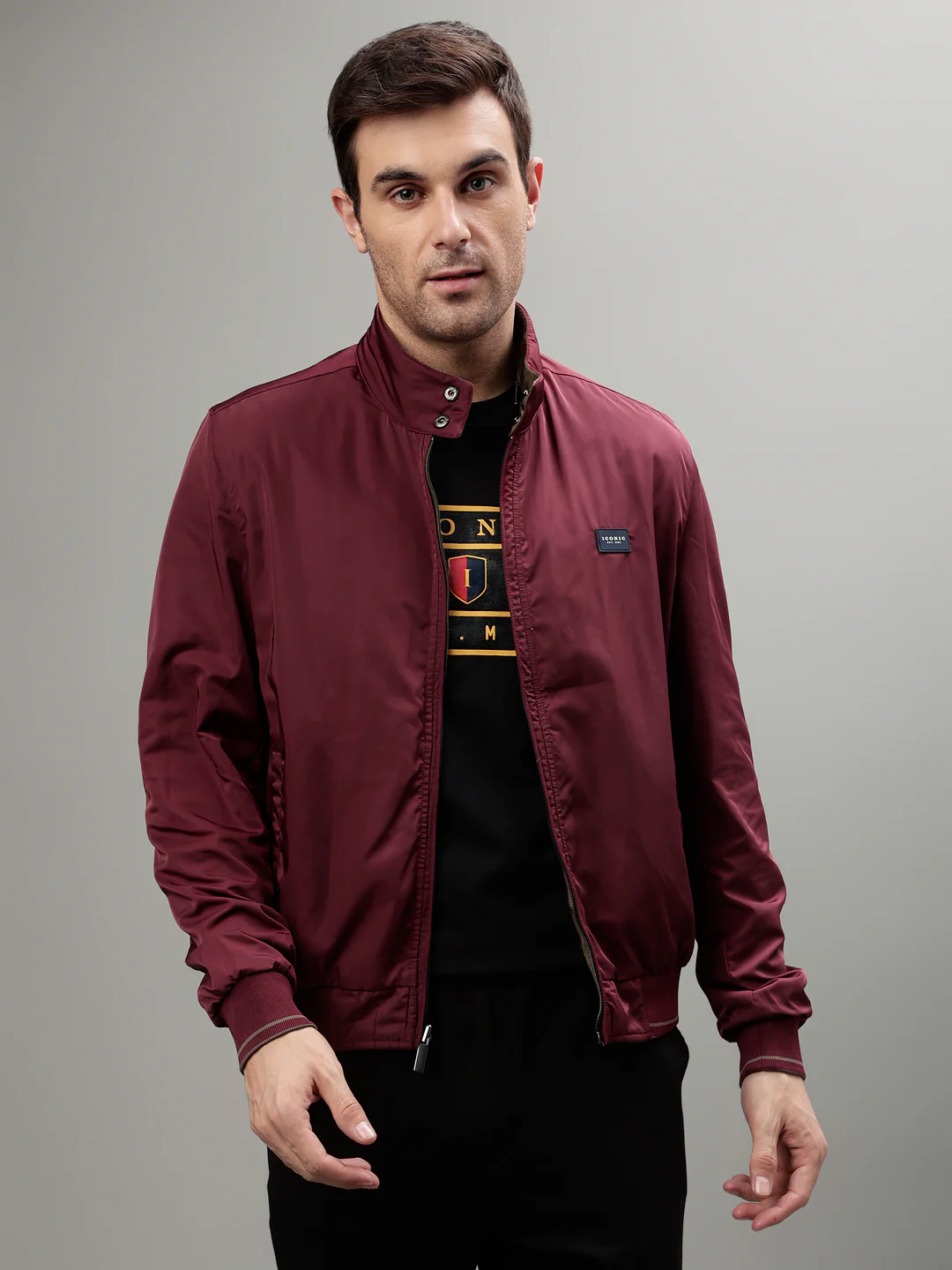 Iconic Men Solid Stand Collar Full Sleeves  Reversible Jacket - Image 7