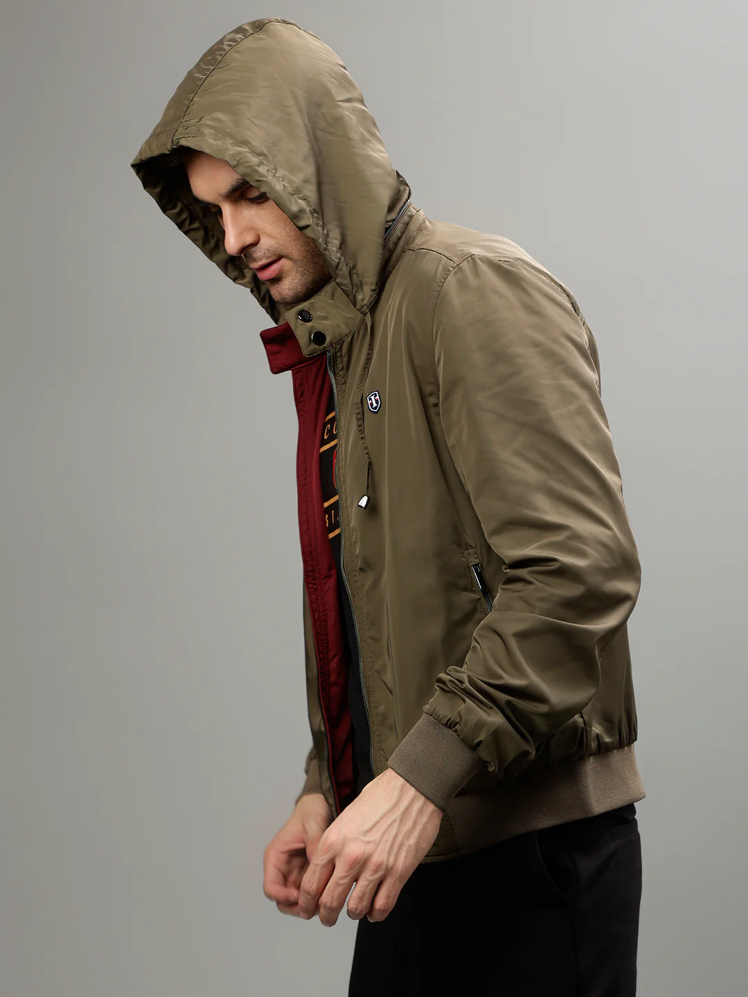 Iconic Men Solid Stand Collar Full Sleeves  Reversible Jacket - Image 8