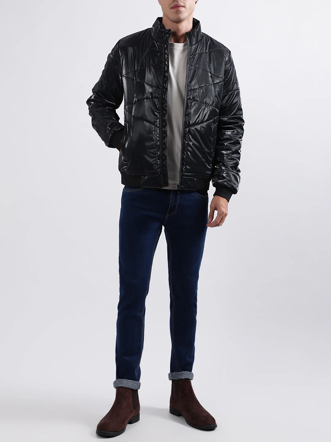 Iconic Men Blue Solid Stand Collar Jacket - Image 4