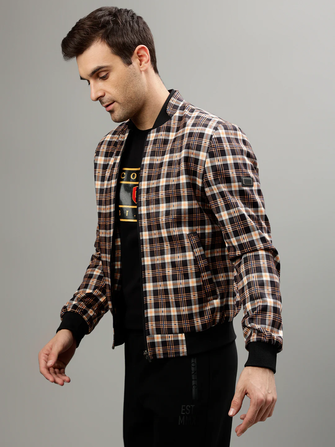 Iconic Men Multicolor Checked Mandarin Collar Full Sleeves Jacket - Image 3