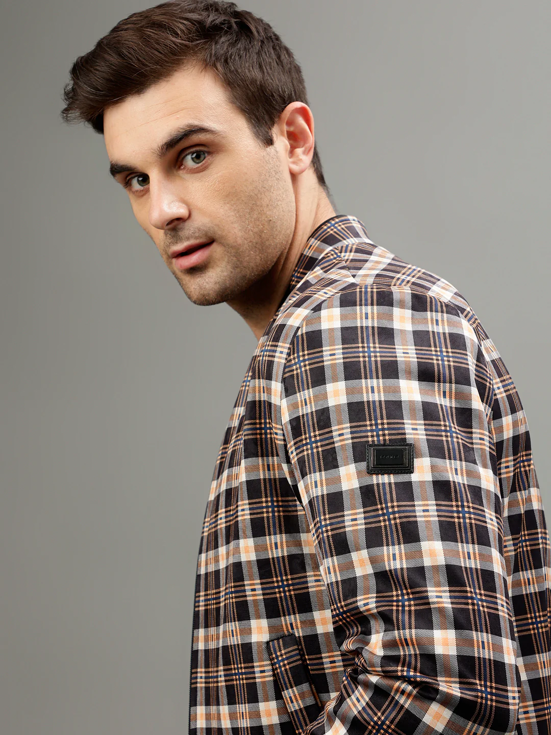 Iconic Men Multicolor Checked Mandarin Collar Full Sleeves Jacket - Image 6