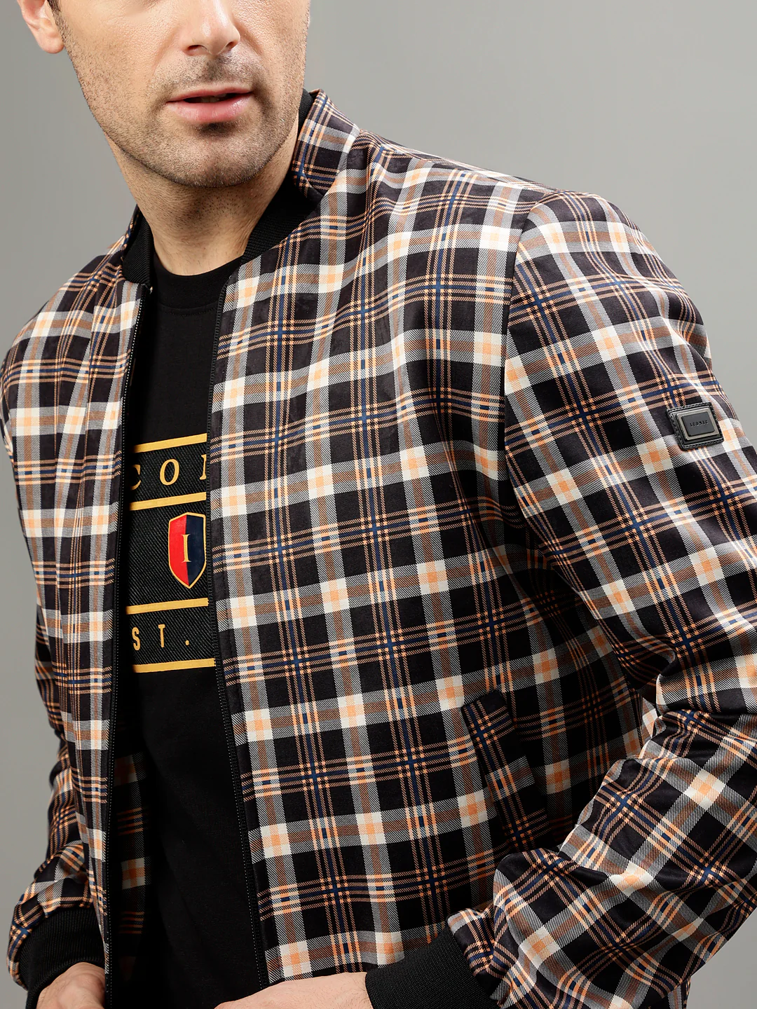 Iconic Men Multicolor Checked Mandarin Collar Full Sleeves Jacket - Image 7