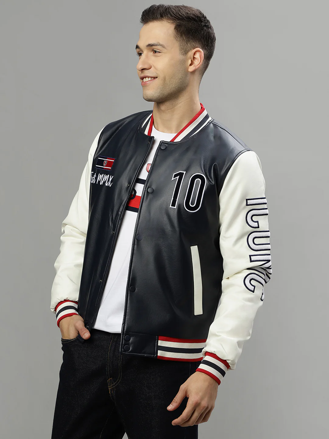 Iconic Men Blue Colorblocked Mandarin Collar Full Sleeves Jacket - Image 3