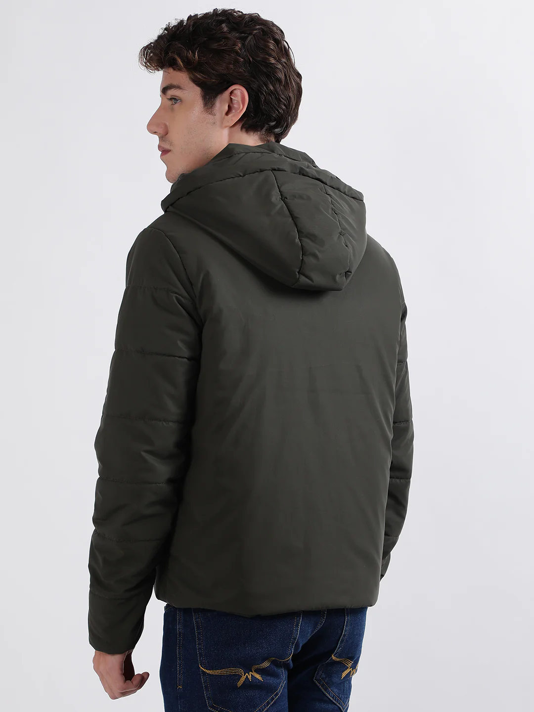 Iconic Men Green Solid Hooded Full Sleeves Puffer Jacket - Image 3