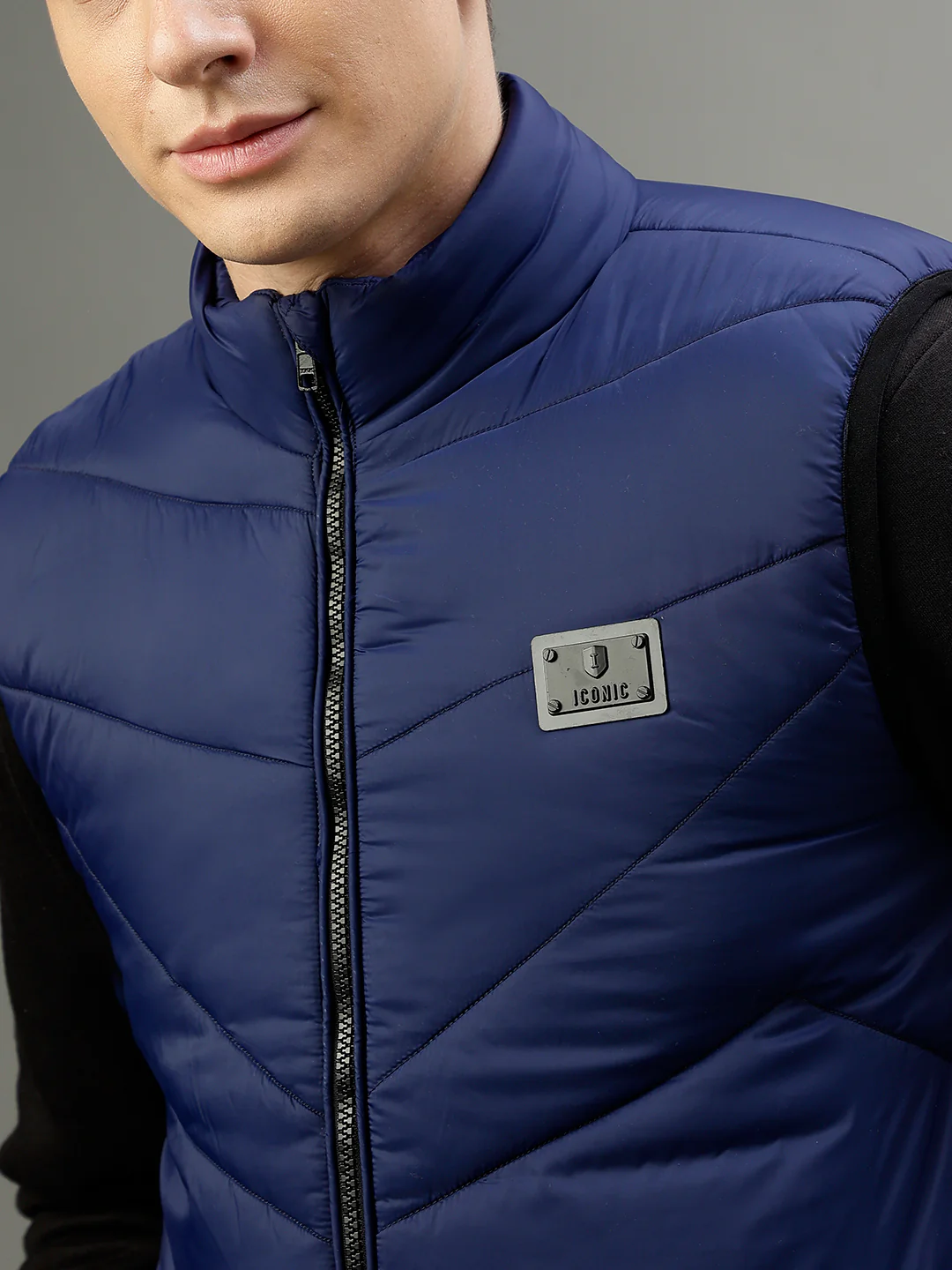 Iconic Men Solid Stand Collar Sleeveless Jacket - Image 7