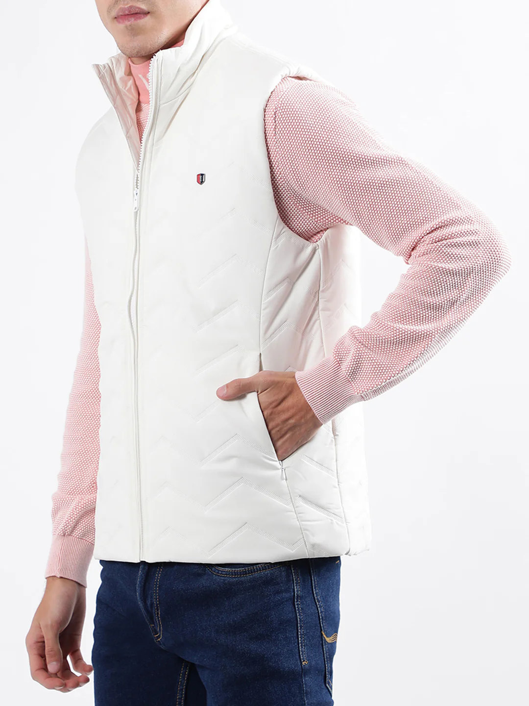 Iconic Men White Solid Stand Collar Jacket - Image 2