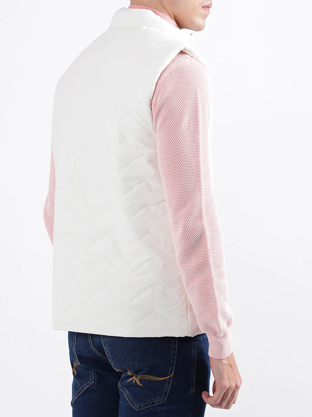 Iconic Men White Solid Stand Collar Jacket - Image 3