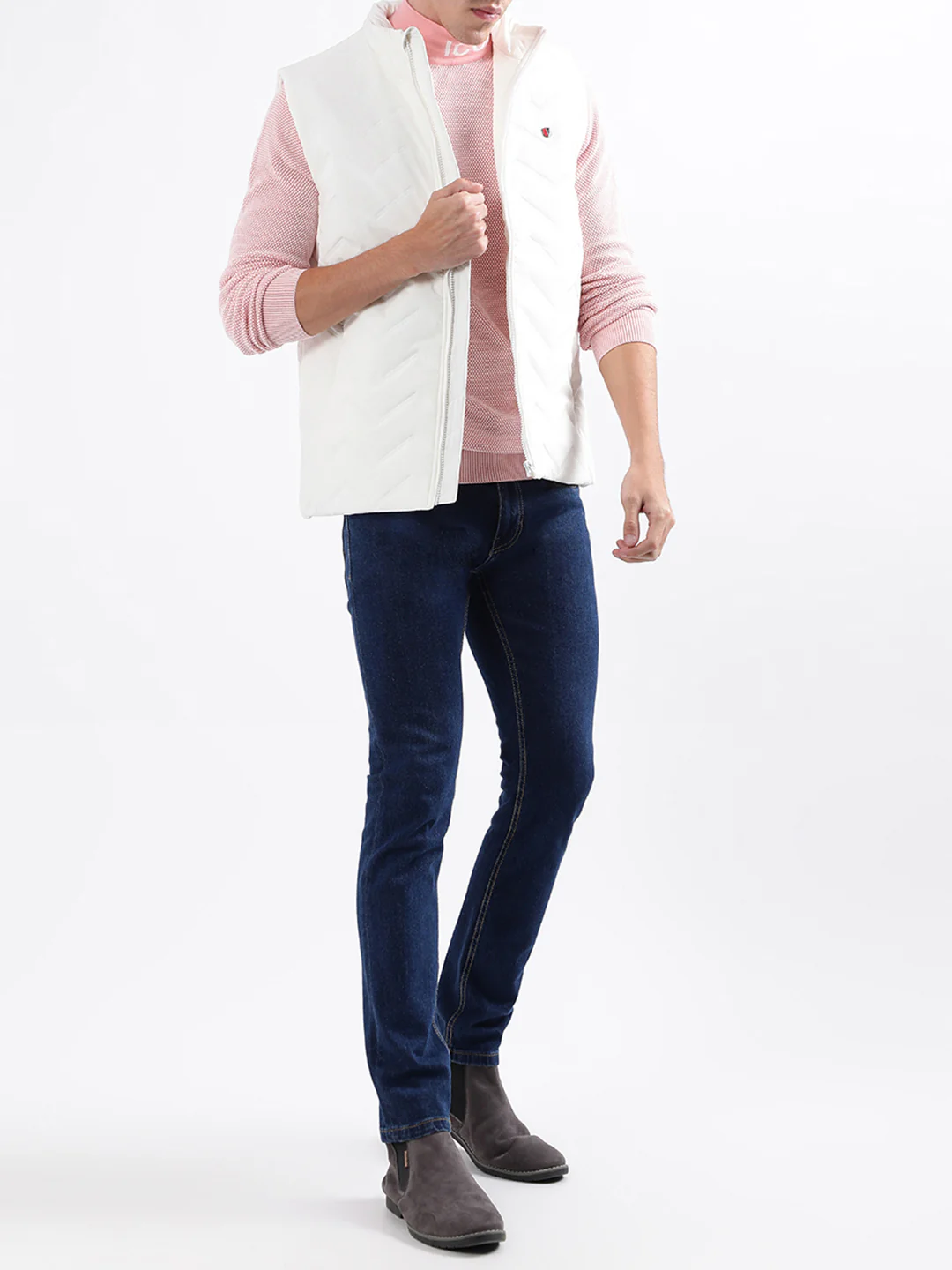 Iconic Men White Solid Stand Collar Jacket - Image 4